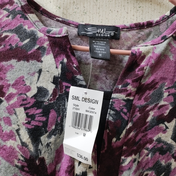 SML Design Women's Floral Blouse Easy Fit Keyhole Neck 3/4 Sleeve Made In USA - Picture 2 of 7